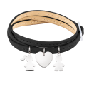 Bracelet Personnalisé Fils & Fille en Cuir Noir