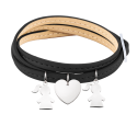 Bracelet Personnalisé Plusieurs Filles en Cuir Noir