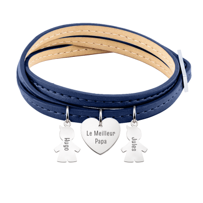 Bracelet Personnalisé Plusieurs Fils en Cuir Bleu