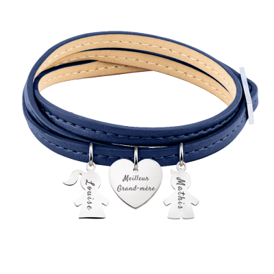 Bracelet Personnalisé Fils & Fille en Cuir Bleu