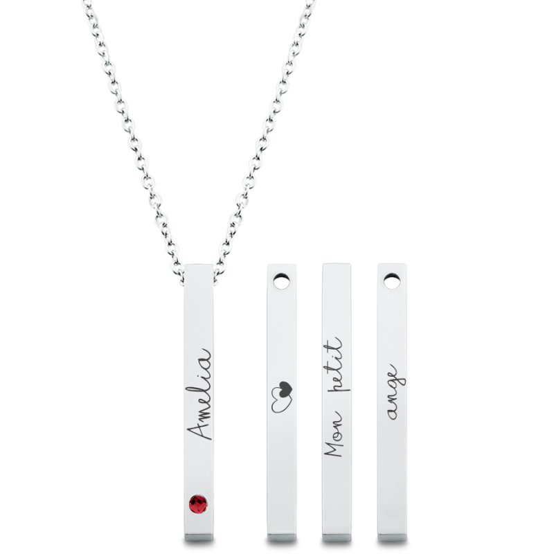 Collier Personnalisé 4 Faces avec 1 Pierre Porte-Bonheur