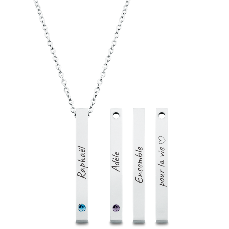 Collier Personnalisé 4 Faces avec 2 Pierres Porte-Bonheur