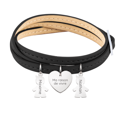 Bracelet Personnalisé Plusieurs Fils en Cuir Noir